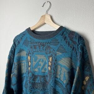 vintage 1990 saturdays blue knit grandpa sweater